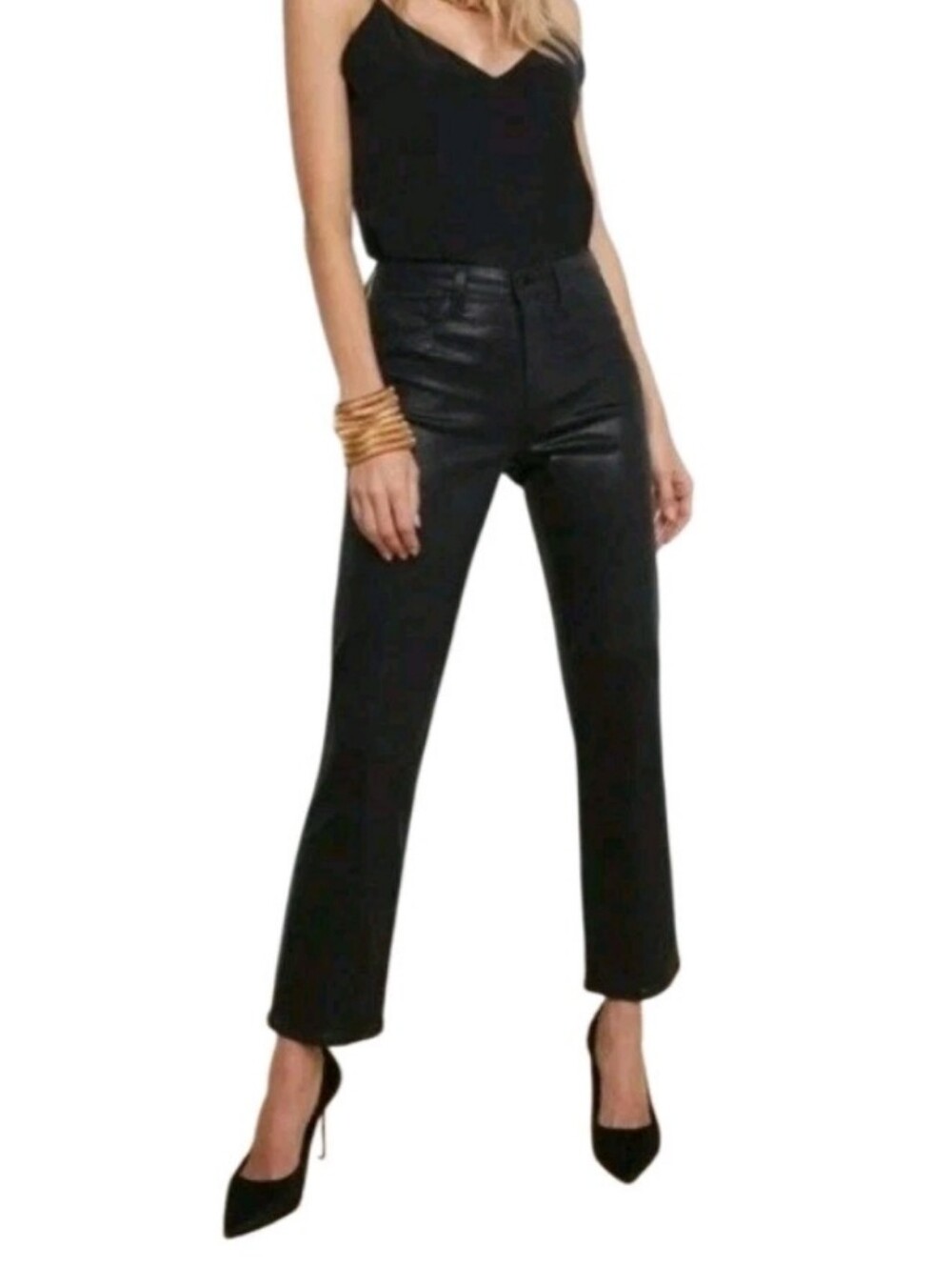 L'AGENCE Womens Jeans Size 26 Ginny High Rise Straight Noir Coated Zip Ankles